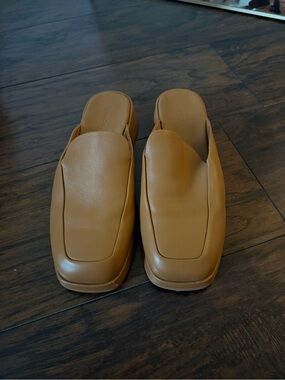 Vince Tan Slip-On Square-Toe Loafer Mules